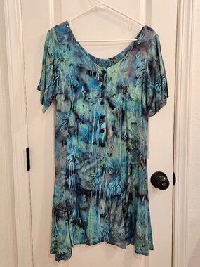 Sunrise Tropical Mini Dress Tie Waist Watercolor Print Boho Resort Women's S